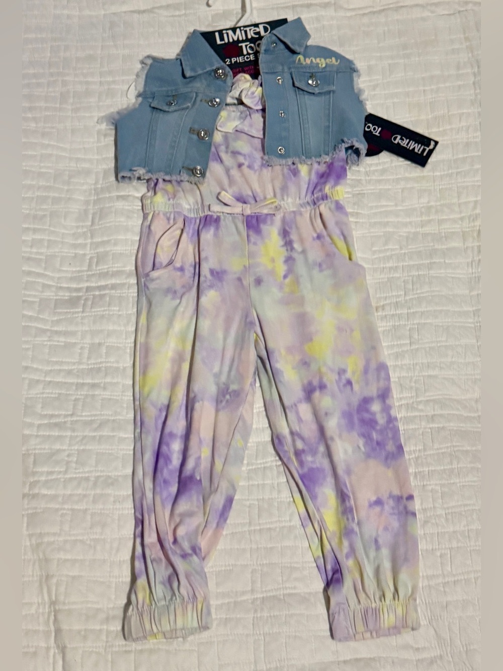 Toddler Girls Limited Too Tie Dye Jumpsuit w/Pockets Denim Cut Off Jacket